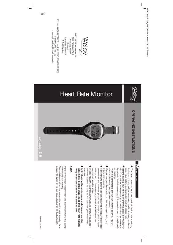 Mode d'emploi MEDION HEART RATE MONITOR MD 7455