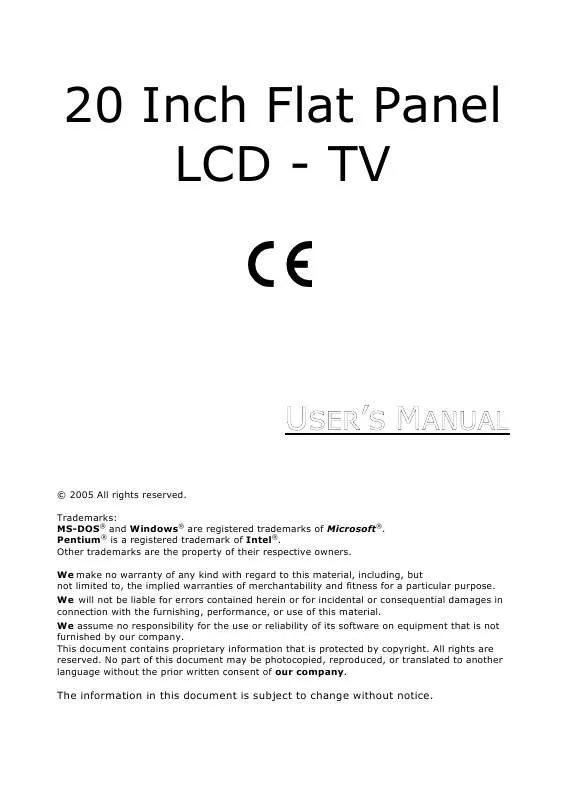 Mode d'emploi MEDION LCD TV MD 30120