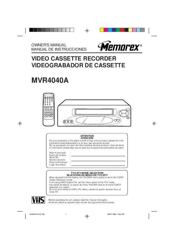 Mode d'emploi MEMOREX MVR-4040A