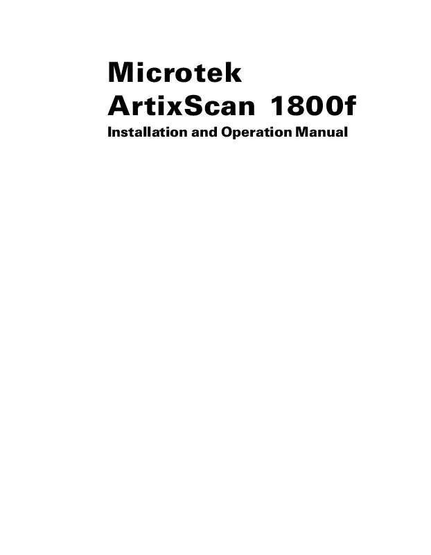 Mode d'emploi MICROTEK ARTIXSCAN 1800F