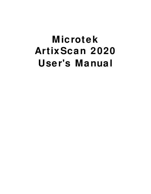 Mode d'emploi MICROTEK ARTIXSCAN 2020