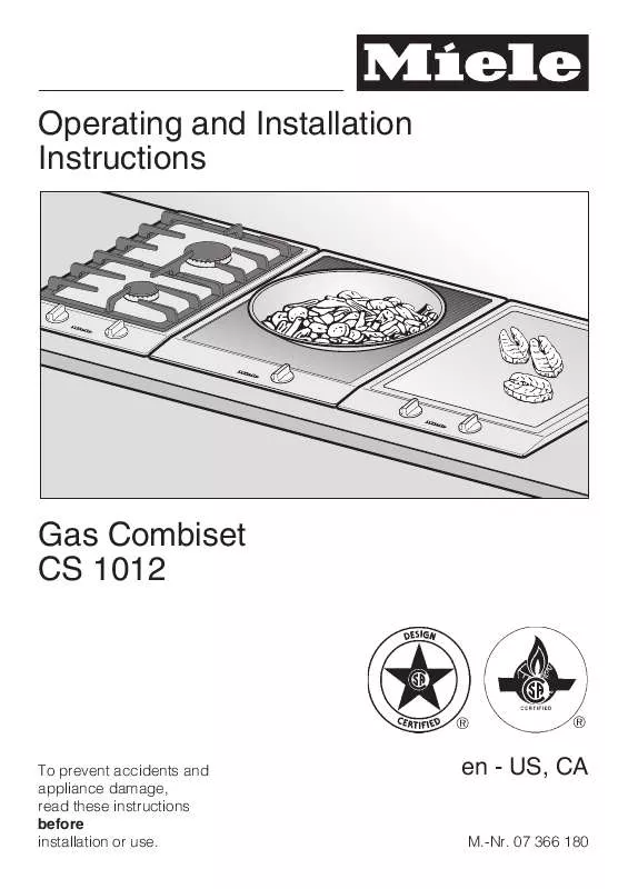 Mode d'emploi MIELE CS 1012 DOUBLE GAS BURNER CUSTOMIZED COOKING SURFACE