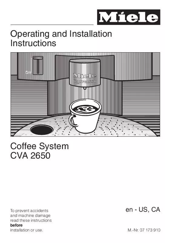 Mode d'emploi MIELE CVA 2650 CAPSULE-DRIVEN COFFEE SYSTEM