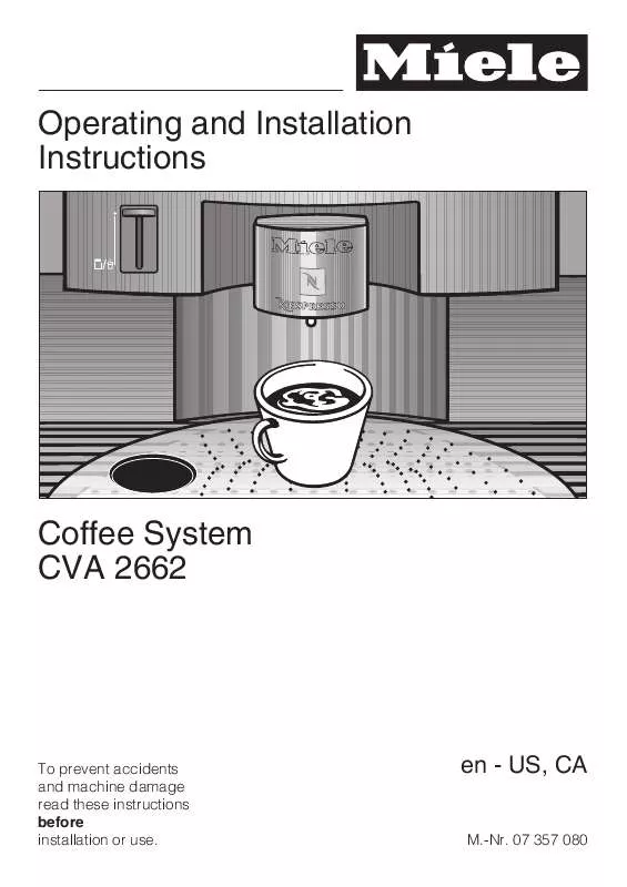 Mode d'emploi MIELE CVA 2662 CAPSULE-DRIVEN COFFEE SYSTEM