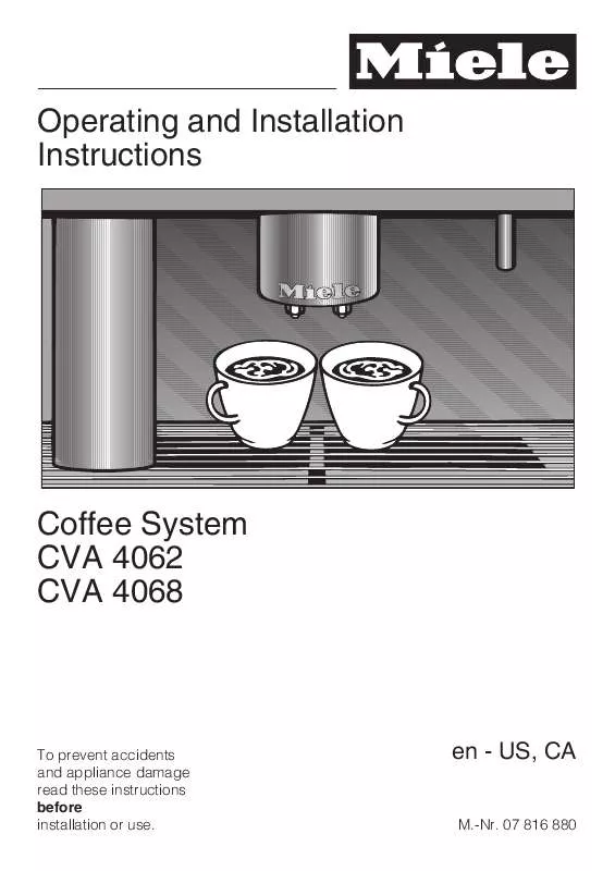 Mode d'emploi MIELE CVA 4062 COFFEE SYSTEM