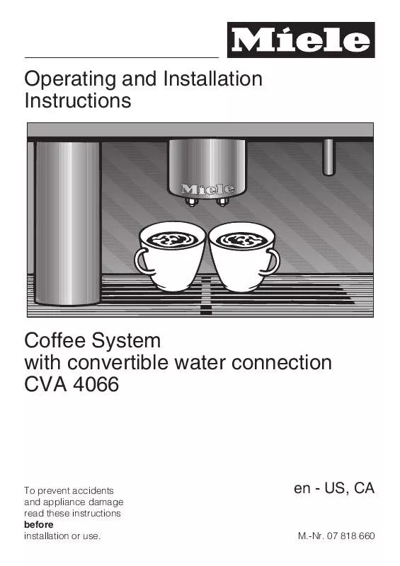 Mode d'emploi MIELE CVA 4066 COFFEE SYSTEM