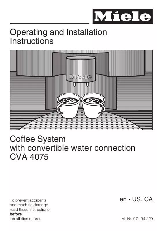 Mode d'emploi MIELE CVA 4075 COFFEE SYSTEM
