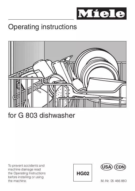 Mode d'emploi MIELE G 803 DISHWASHER