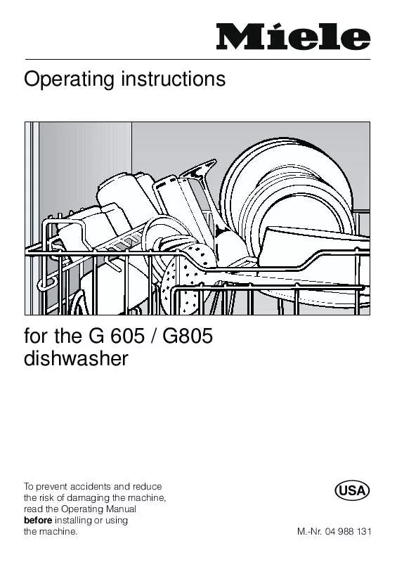 Mode d'emploi MIELE G 805 DISHWASHER