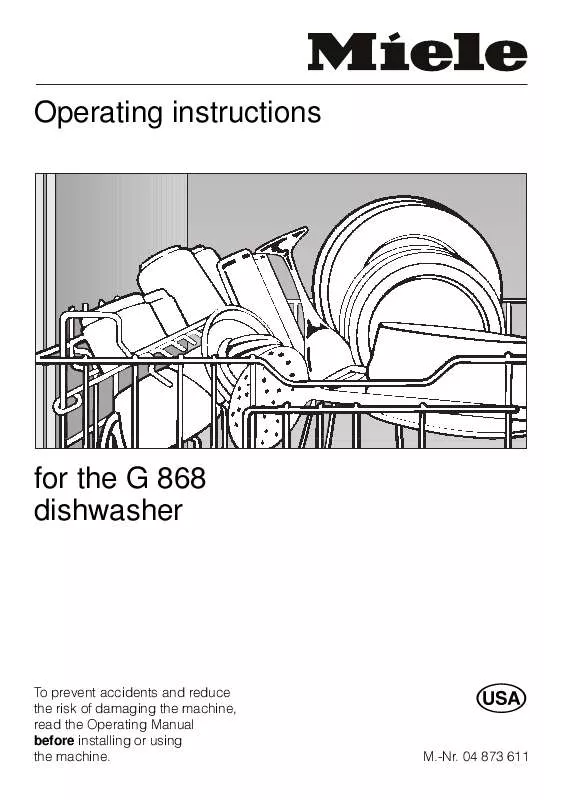 Mode d'emploi MIELE G 868 DISHWASHER