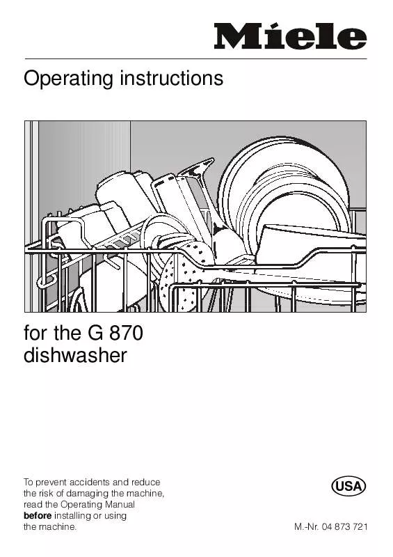 Mode d'emploi MIELE G 870 DISHWASHER
