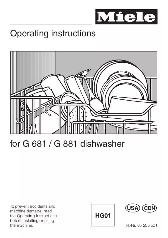 Mode d'emploi MIELE G 881 DISHWASHER