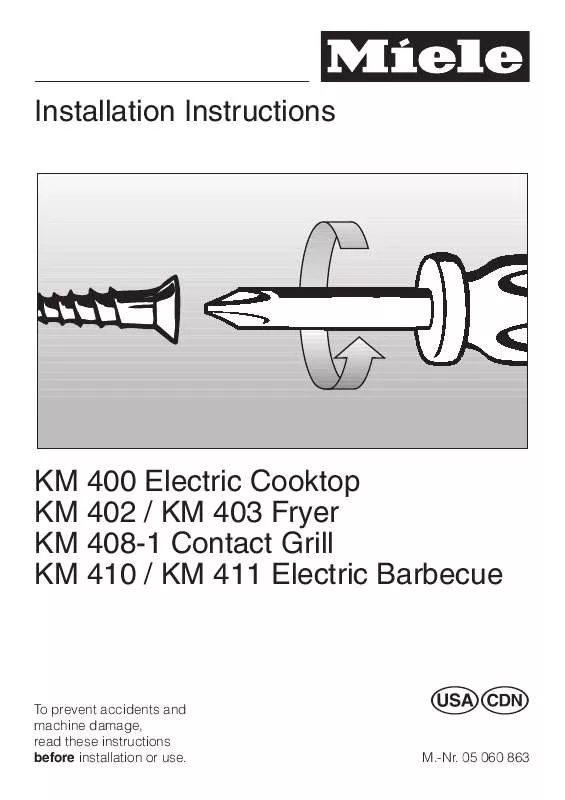 Mode d'emploi MIELE KM 403 ELECTRIC BOILER & FRYER CUSTOMIZED COOKING SURFACE