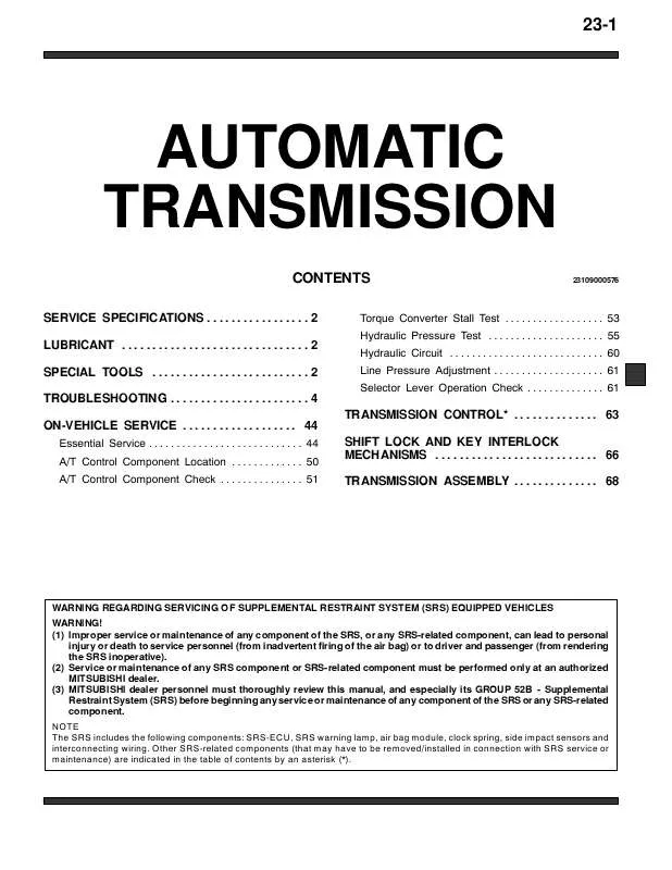 Mode d'emploi MITSUBISHI AUTOMATIC TRANSMISSION