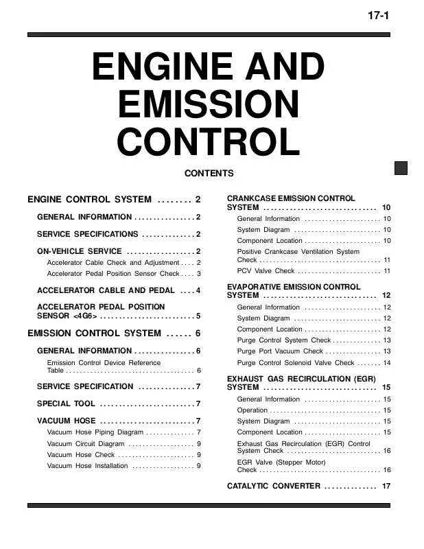 Mode d'emploi MITSUBISHI ENGINE AND EMISSION CONTROL