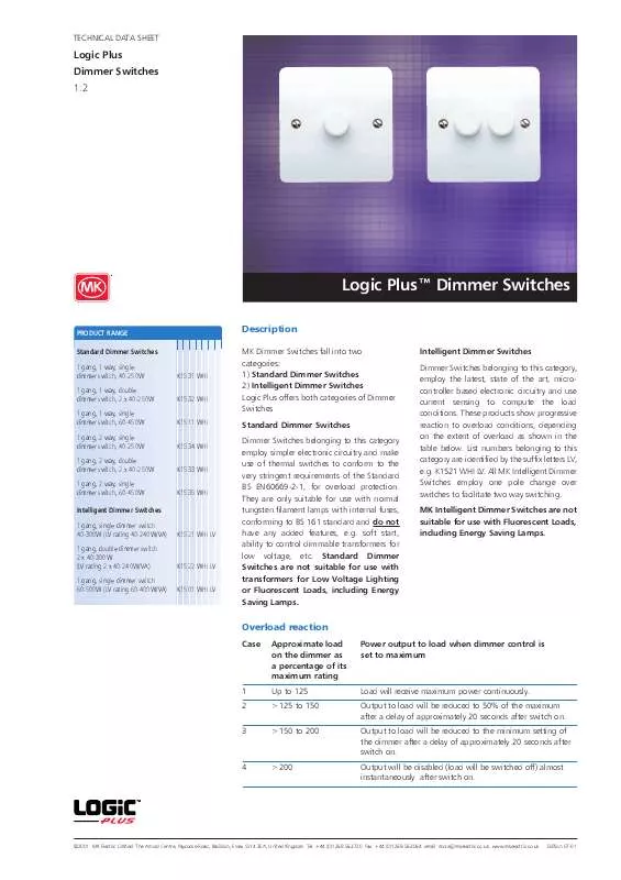 Mode d'emploi MK ELECTRIC LOGIC PLUS DIMMER SWITCHES