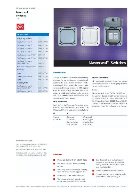 Mode d'emploi MK ELECTRIC MASTERSEAL SWITCHES