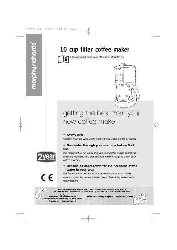 Mode d'emploi MORPHY RICHARDS 10 CUP FILTER COFFEE MAKER