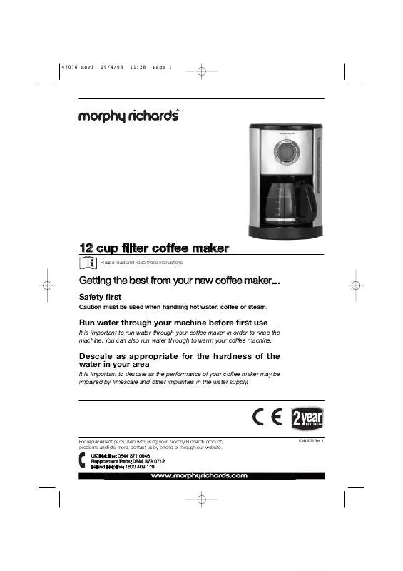 Mode d'emploi MORPHY RICHARDS 12 CUP FILTER COFFEE MAKER