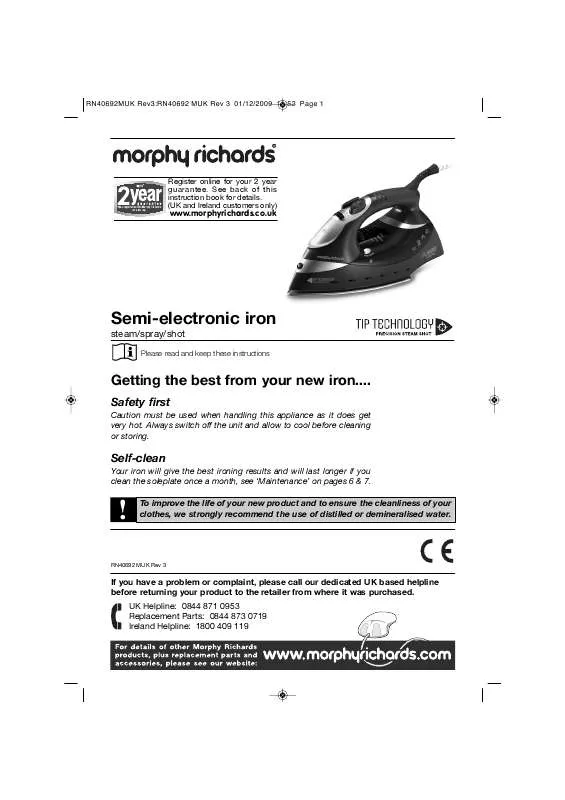 Mode d'emploi MORPHY RICHARDS 40692 SEMI-ELECTRONIC IRON