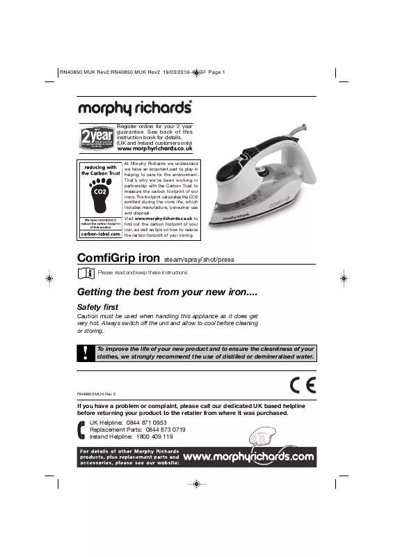 Mode d'emploi MORPHY RICHARDS 40850 COMFIGRIP IRON