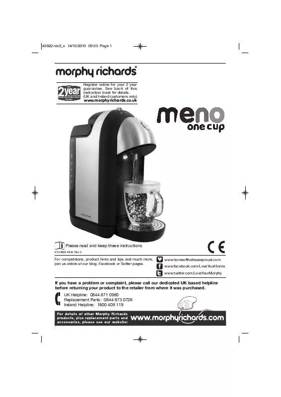 Mode d'emploi MORPHY RICHARDS 43922 MENO ONE CUP
