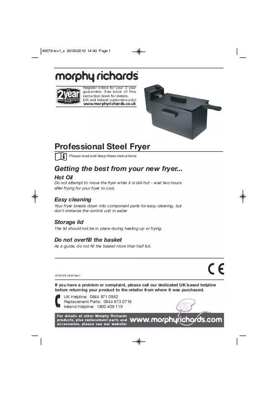 Mode d'emploi MORPHY RICHARDS 45078 PROFESSIONAL STEEL FRYER