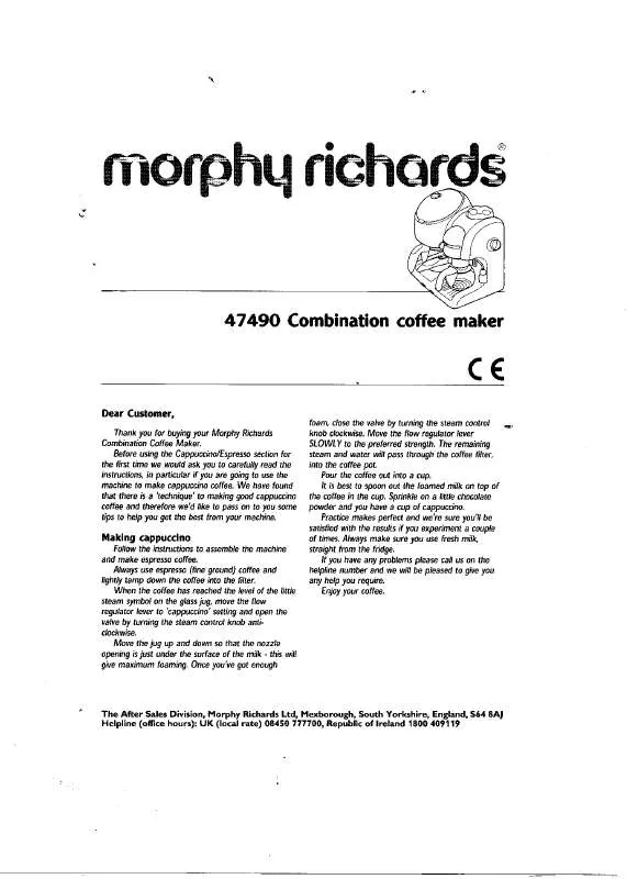 Mode d'emploi MORPHY RICHARDS 47490 COMBINATION COFFEE MAKER