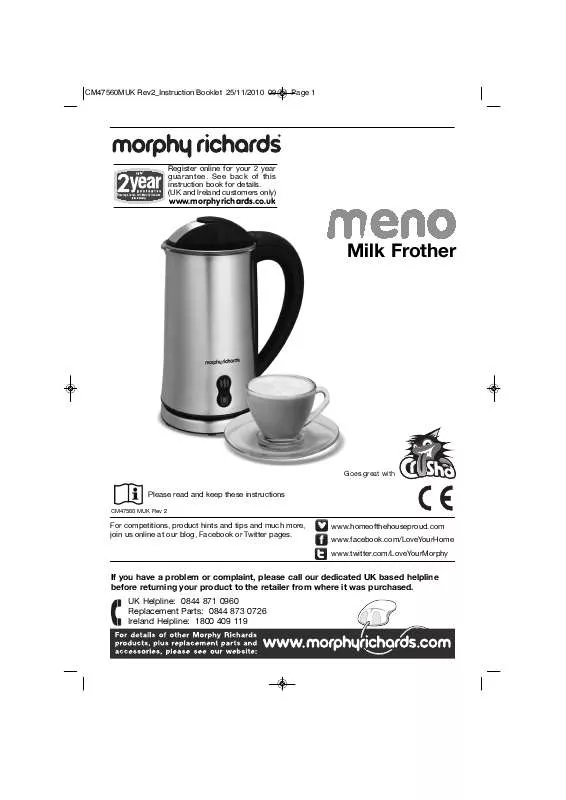 Mode d'emploi MORPHY RICHARDS 47560 MENO MILK FROTHER