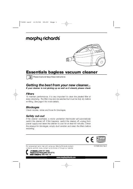 Mode d'emploi MORPHY RICHARDS ESSENTIALS BAGLESS VACUUM CLEANER 73206