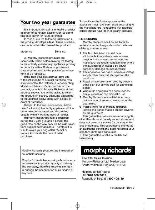 Mode d'emploi MORPHY RICHARDS IB40614