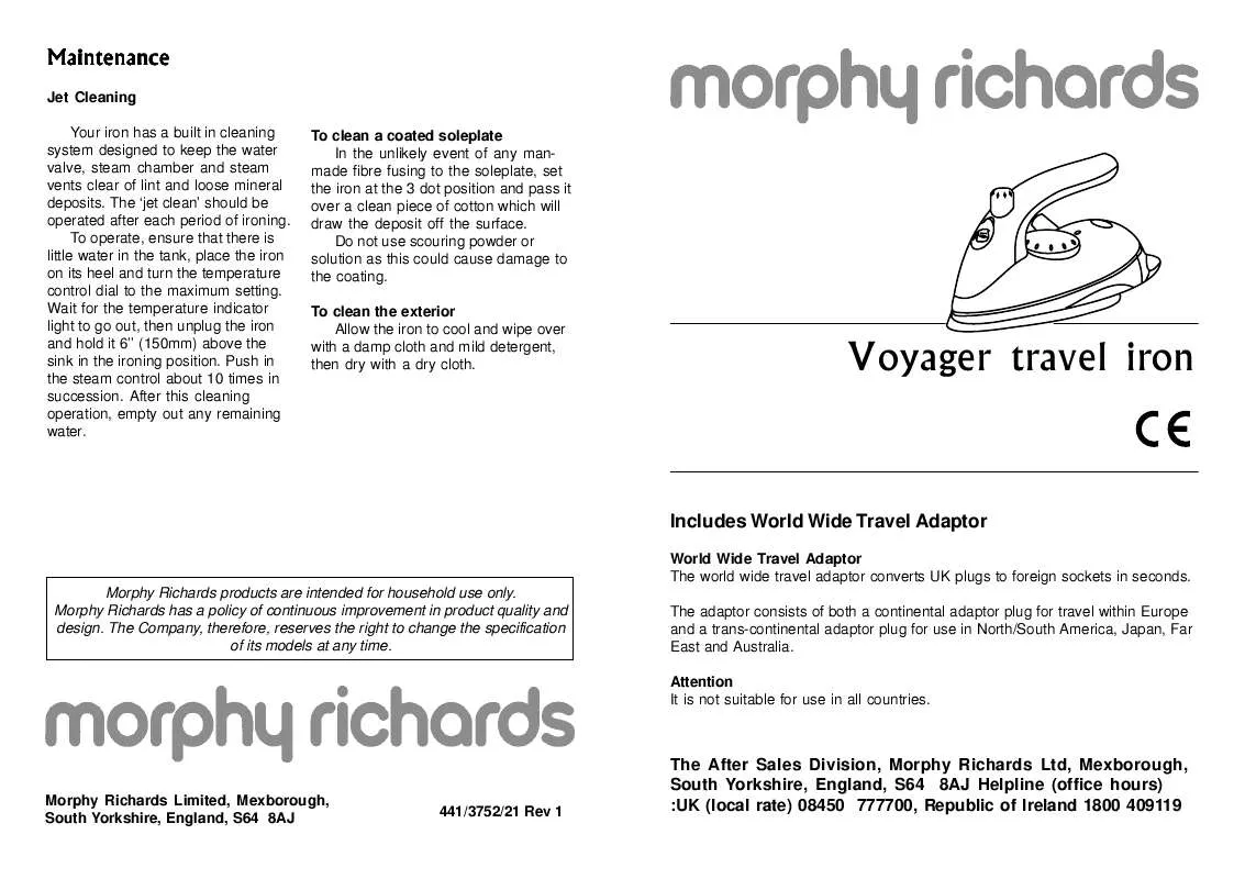 Mode d'emploi MORPHY RICHARDS IB41510
