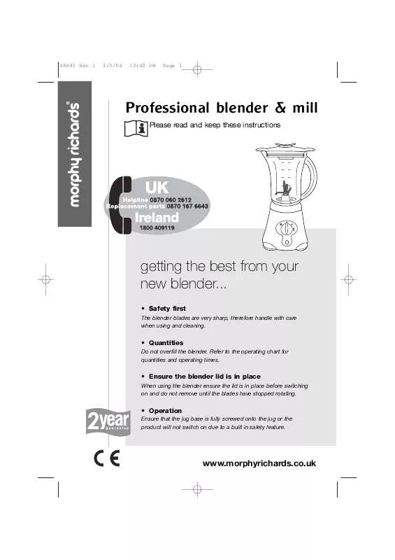 Mode d'emploi MORPHY RICHARDS PROFESSIONAL BLENDER AND MILL