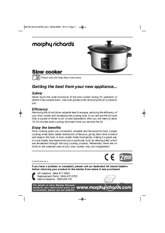 Mode d'emploi MORPHY RICHARDS SLOW COOKER 48720
