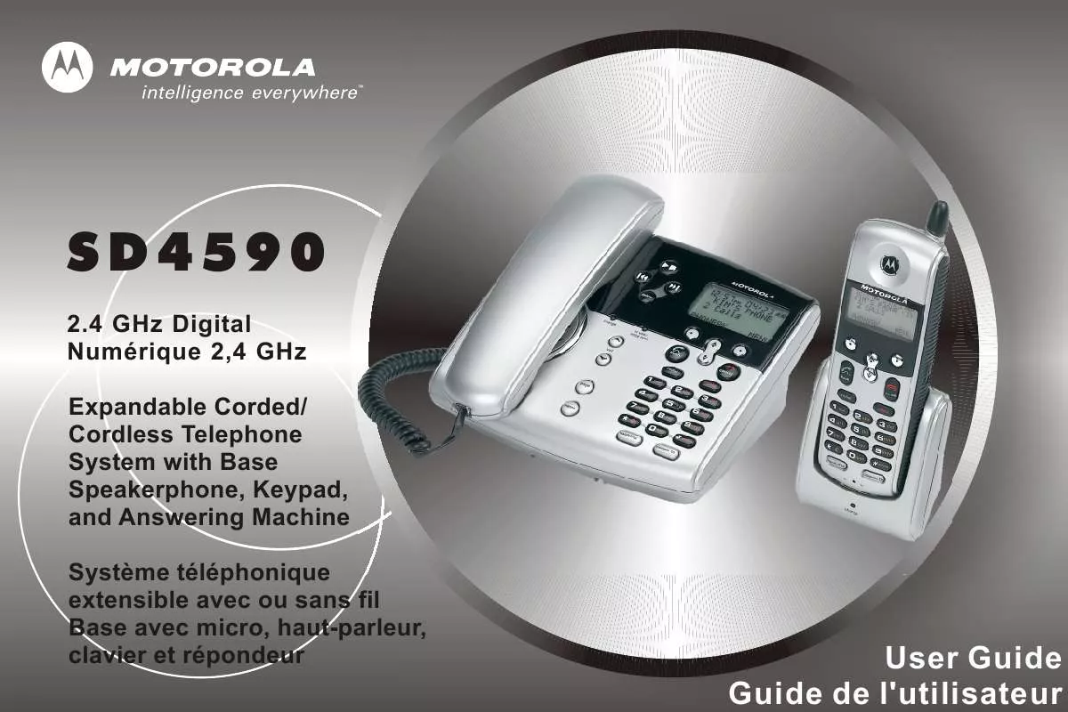 Mode d'emploi MOTOROLA DIGITAL CORDED-CORDLESS PHONE WITH ANSWERING MACHINE AND KEYPAD IN BASE-SD4591