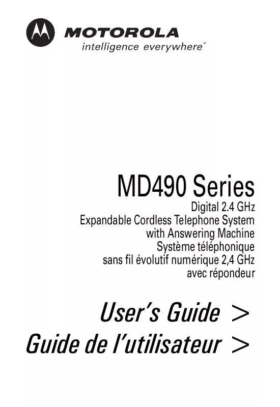 Mode d'emploi MOTOROLA DIGITAL CORDLESS PHONE SYSTEM WITH ADDITIONAL EXPANSION HANDSET-MD491SYS