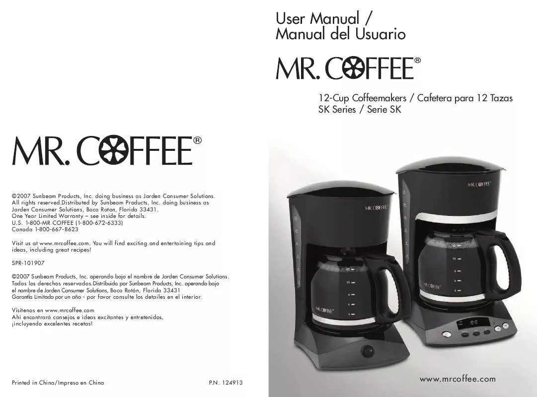 Mode d'emploi MR COFFEE 12 CUP COFFEEMAKERS SK SERIES