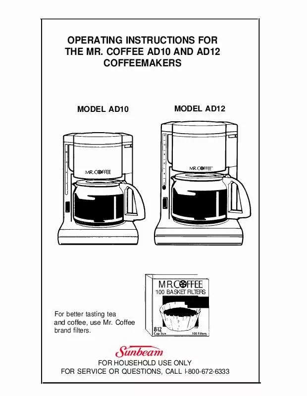 Mode d'emploi MR COFFEE AD10