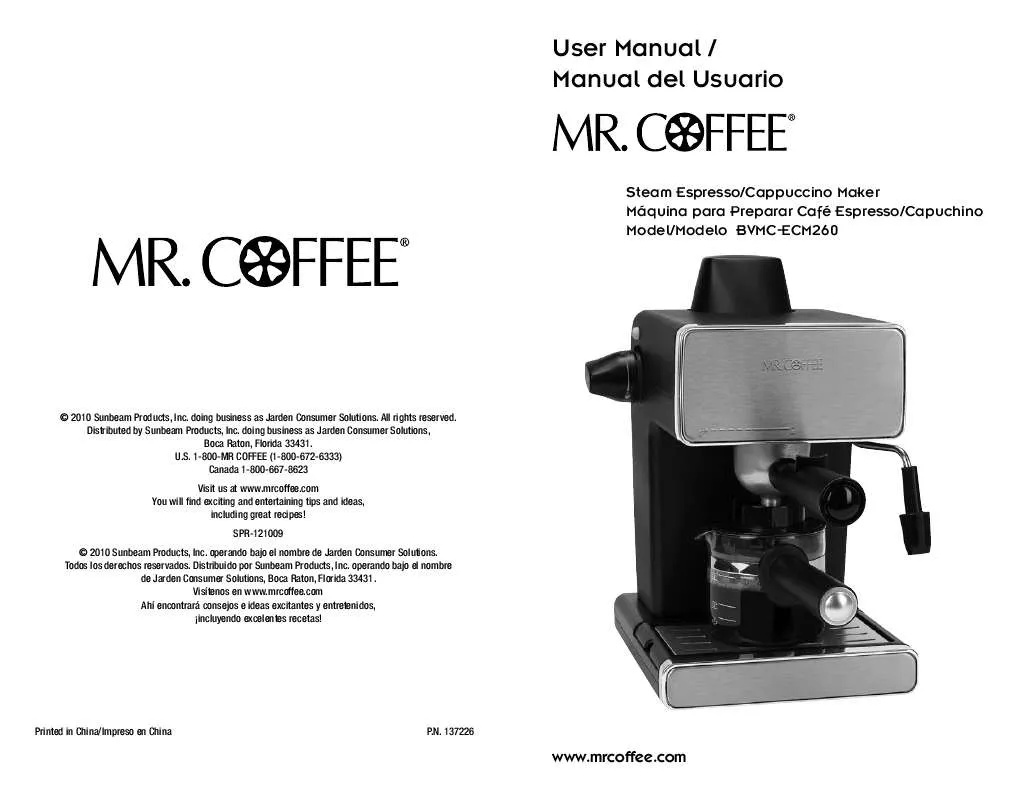 Mode d'emploi MR COFFEE BVMC-ECM260