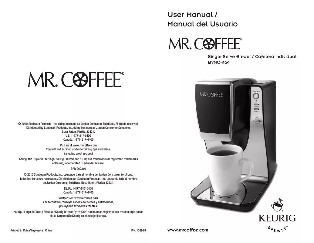 Mode d'emploi MR COFFEE BVMC-KG1