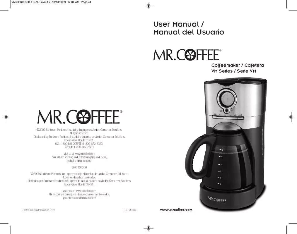 Mode d'emploi MR COFFEE BVMC-VMX37