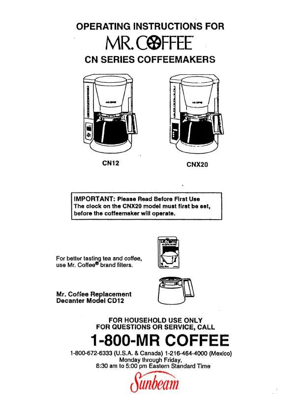 Mode d'emploi MR COFFEE CNX20