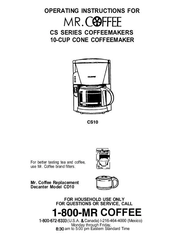 Mode d'emploi MR COFFEE CS10