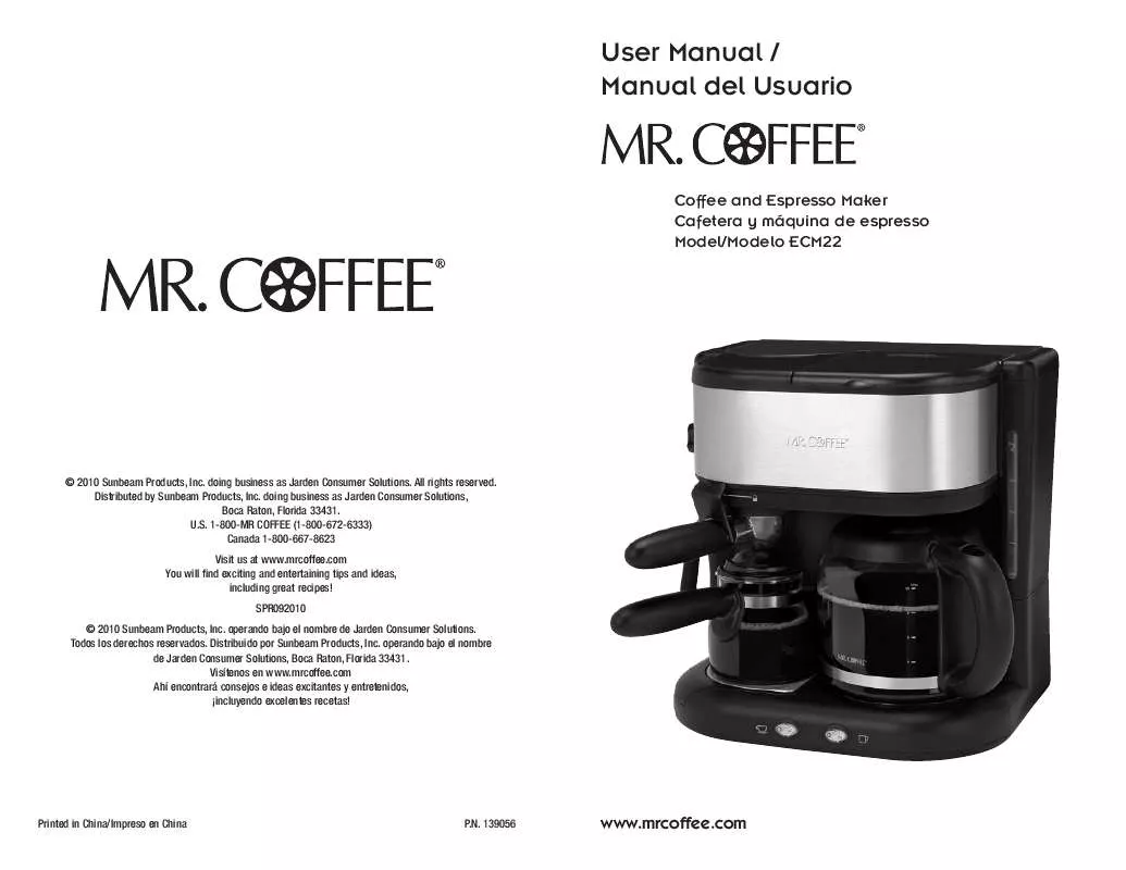 Mode d'emploi MR COFFEE ECM22