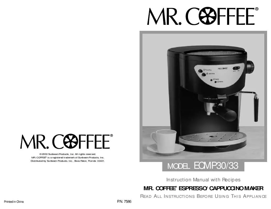 Mode d'emploi MR COFFEE ECMP33