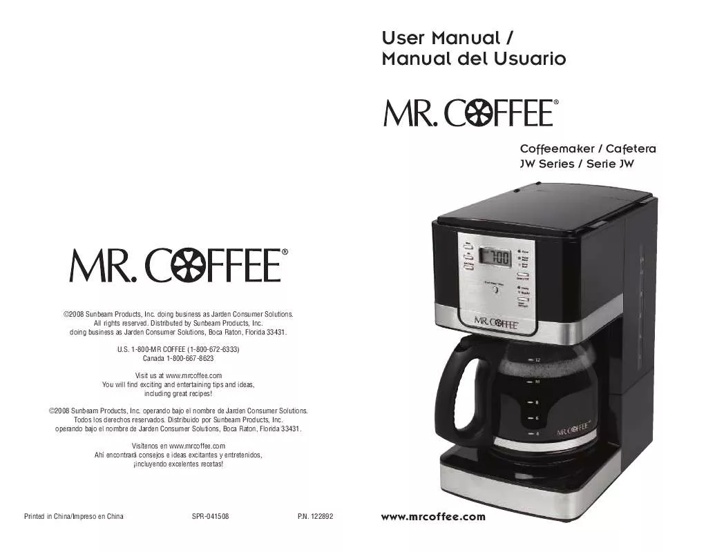 Mode d'emploi MR COFFEE JW SERIES