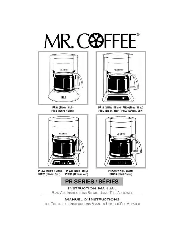 Mode d'emploi MR COFFEE PRX28