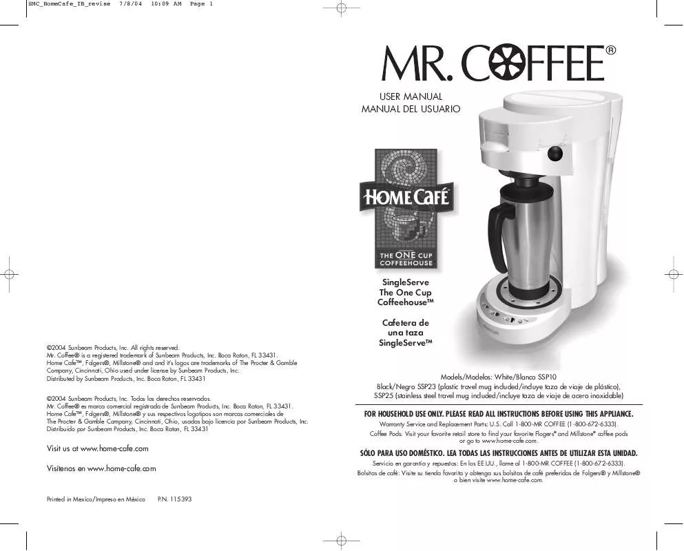 Mode d'emploi MR COFFEE SSP10