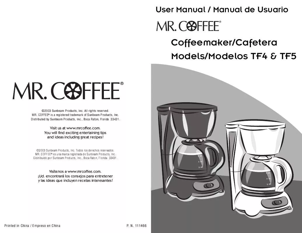 Mode d'emploi MR COFFEE TF4