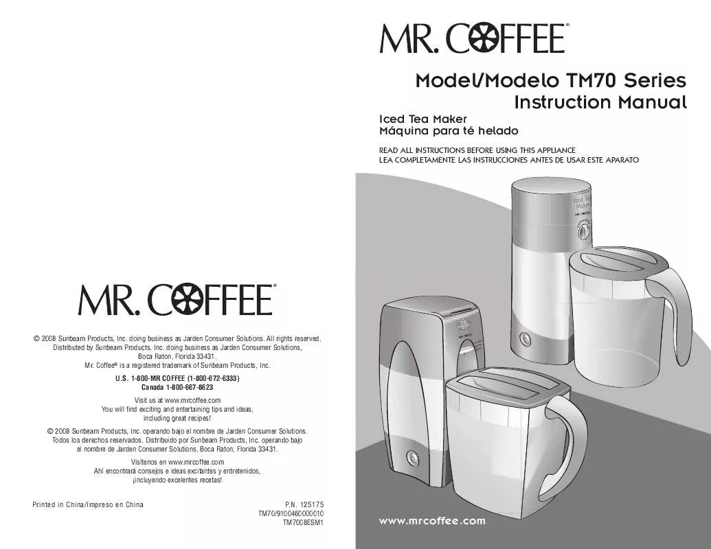 Mode d'emploi MR COFFEE TM70